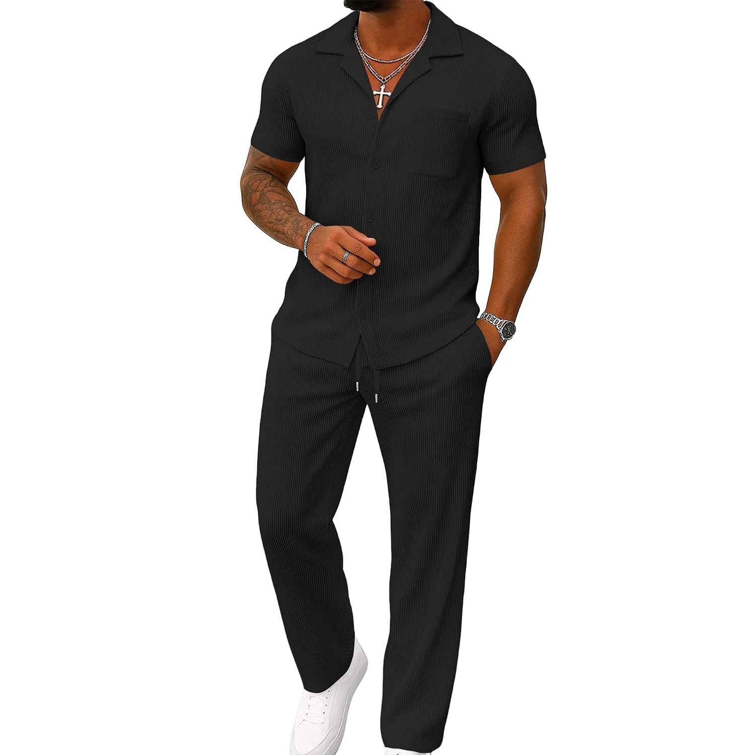 Casual Summer Short Sleeve Shirt With Pant Set For Men
