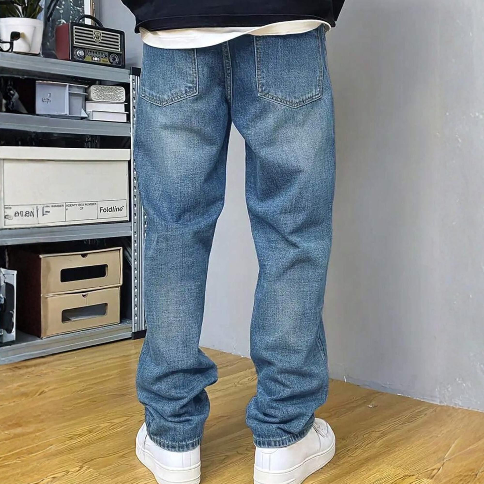 Washed Loose Straight Pants With Pockets For Men