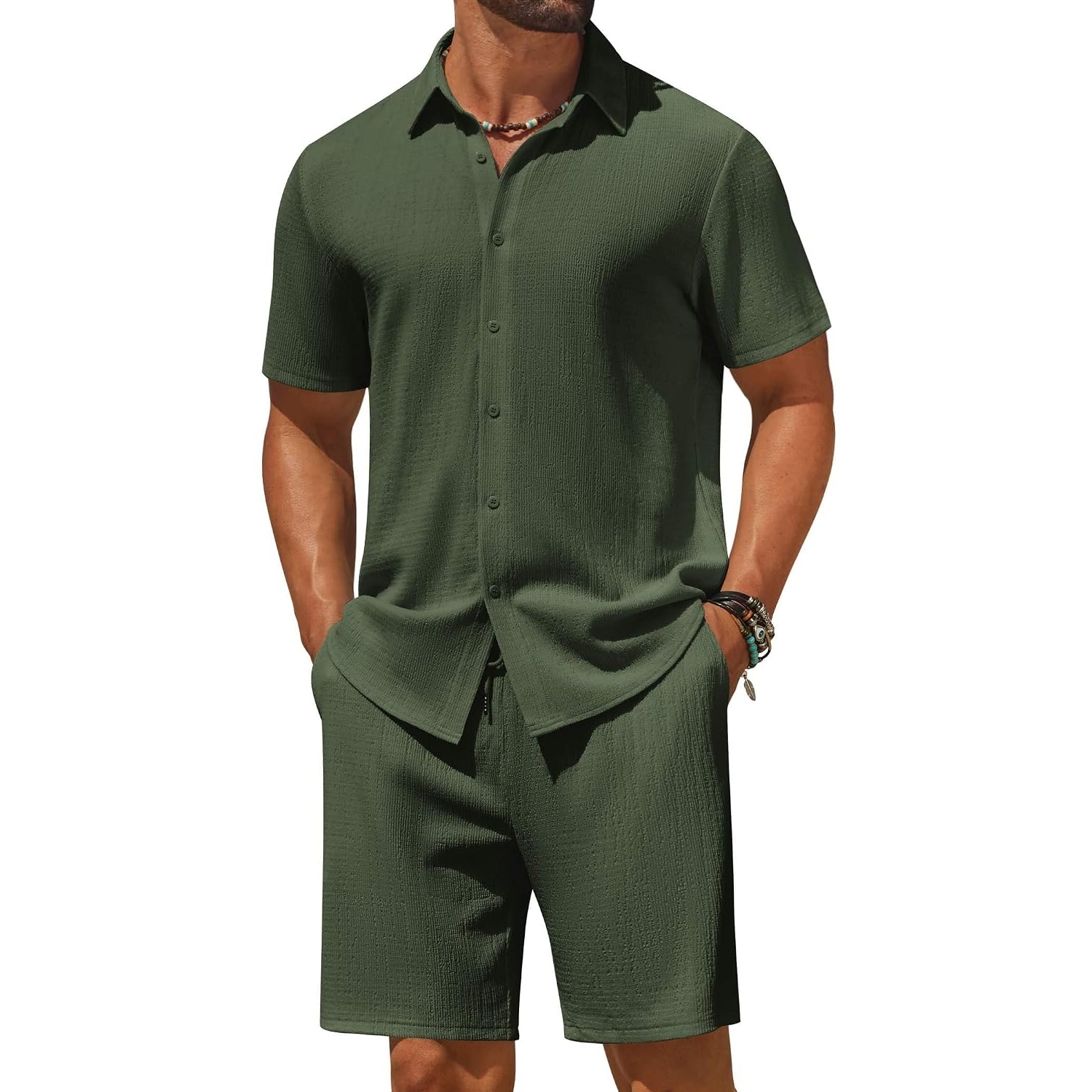 Casual Beach Short And Shirt Outfit Set For Men