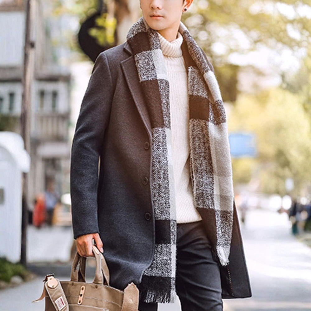 Men's Wool Blend Pea Coat Notched Collar Single Breasted Overcoat Warm Winter Trench Coat