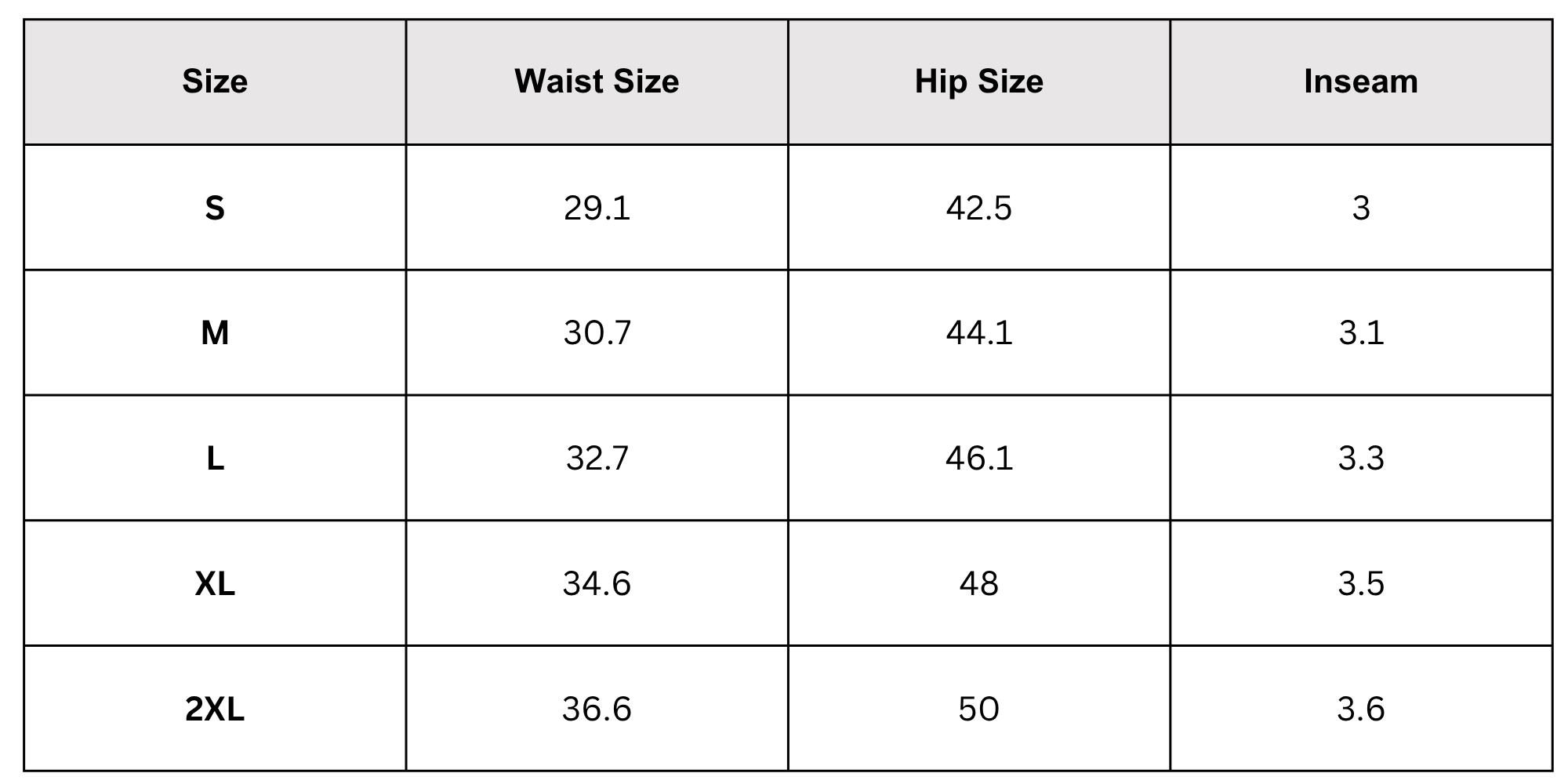Size Chart