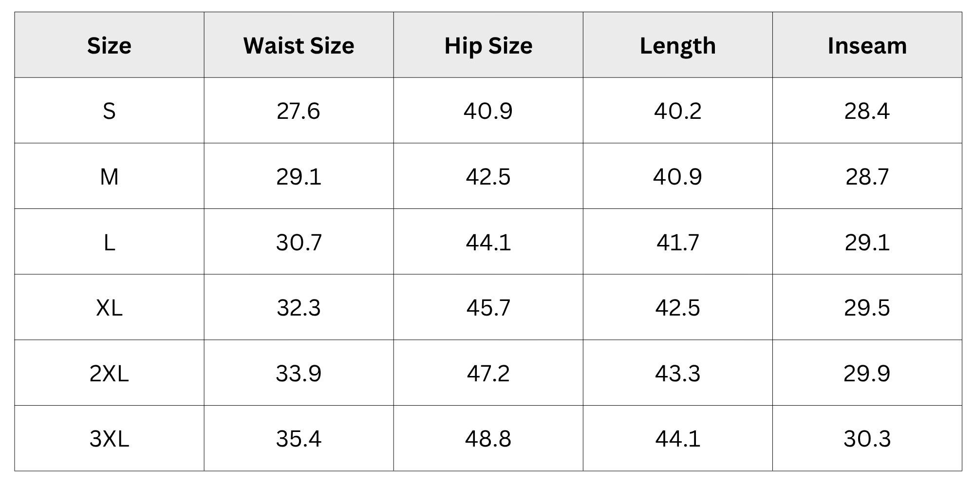 Size Chart