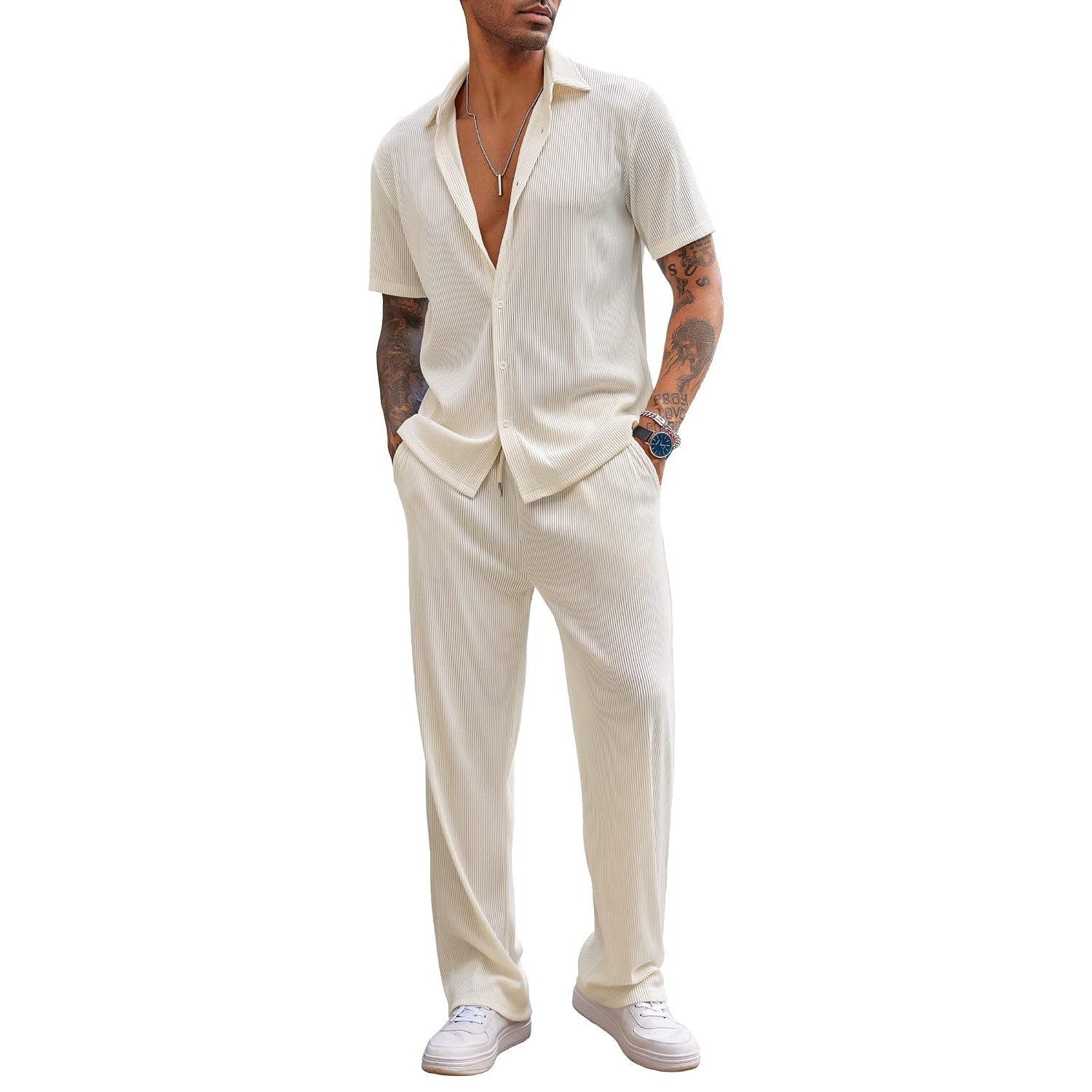 Short Sleeve Button Down Shirt And Short Set For Men
