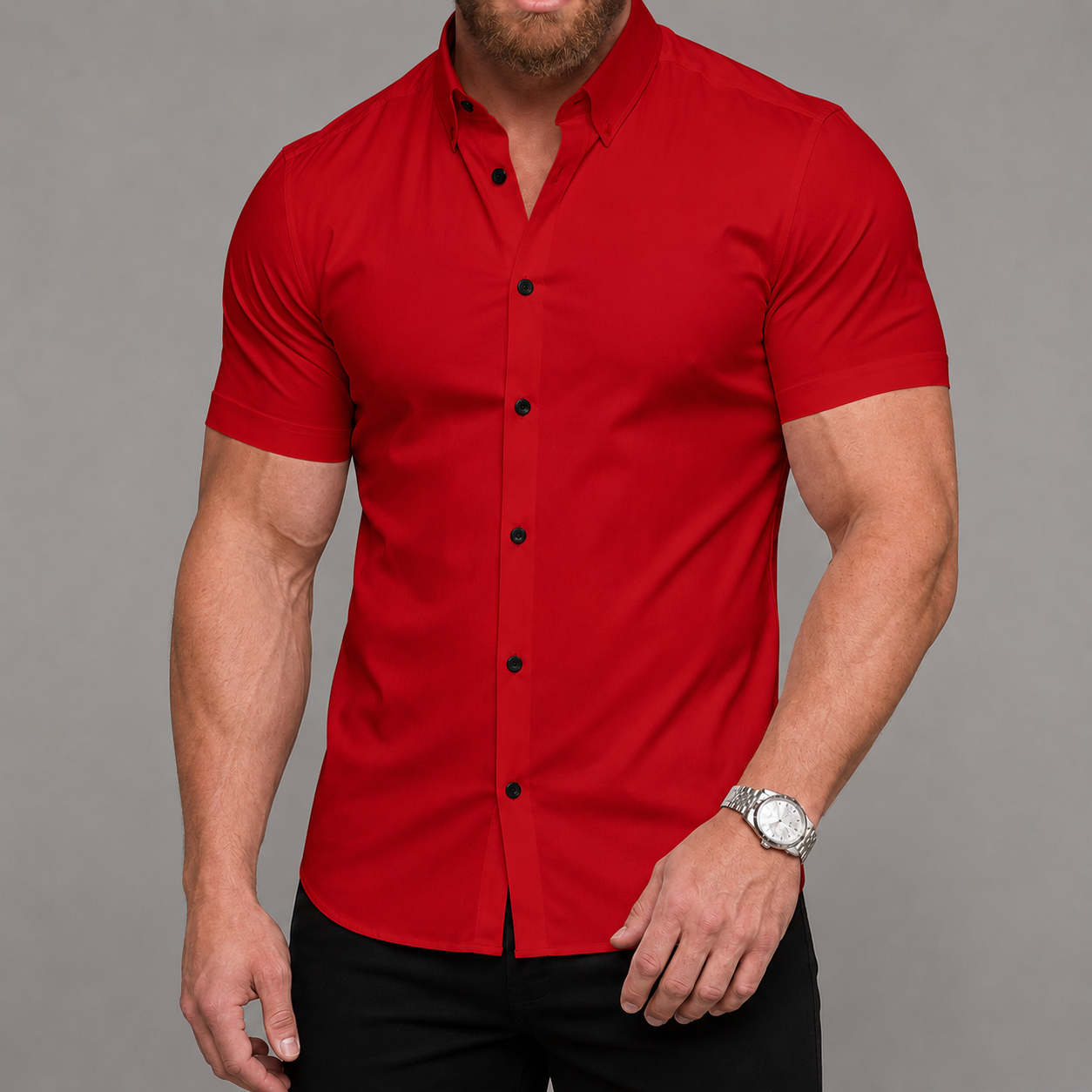 Short Sleeve Lapel Shirt With Button Detail With Non Iron Finish For Men