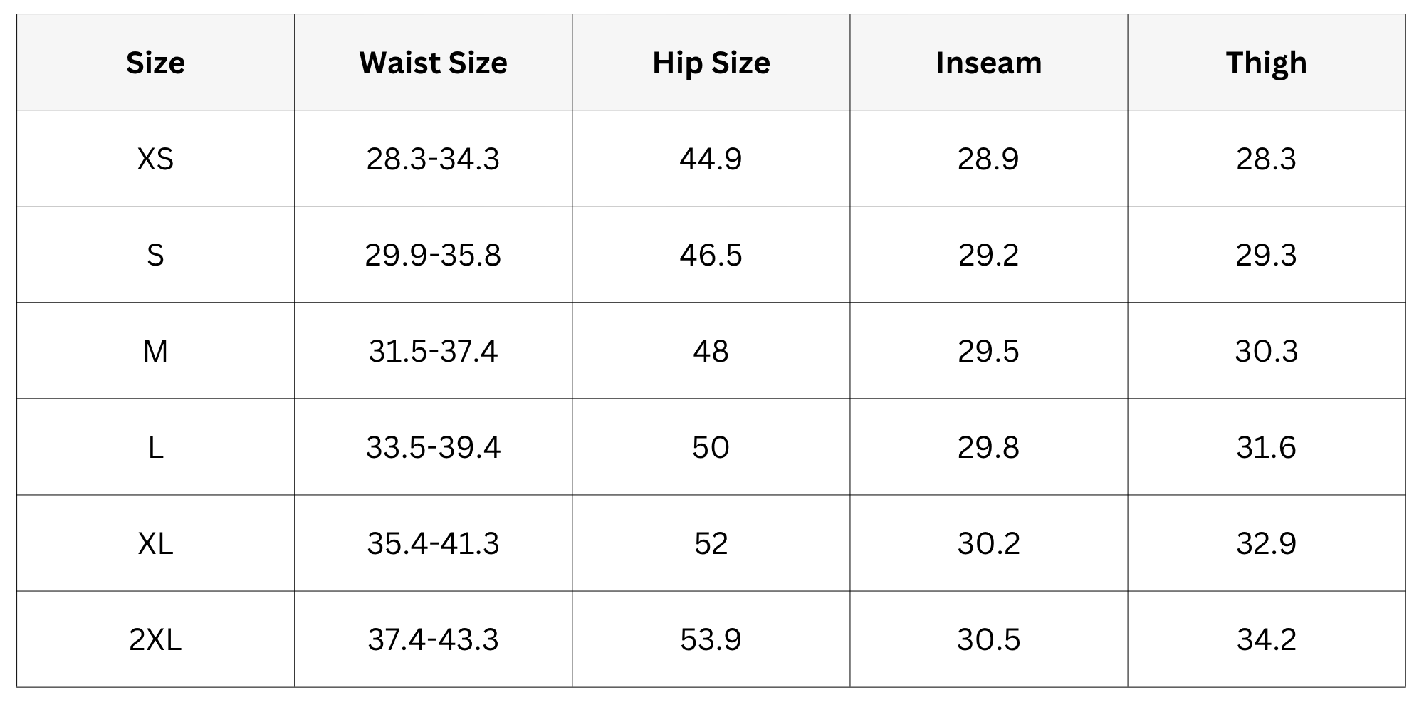 Size Chart