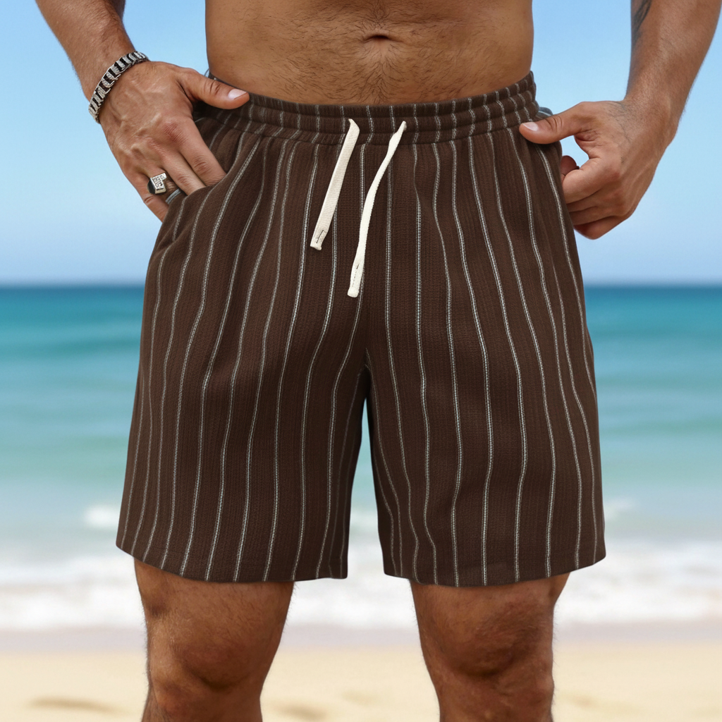 Striped Print Drawstring Casual Vacation Shorts For Men