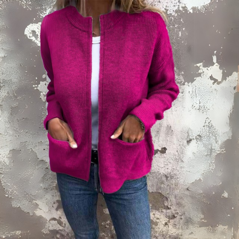 Casual Round Zipper Knitted JacketCasual Round Zipper Knitted Jacket - Image 3