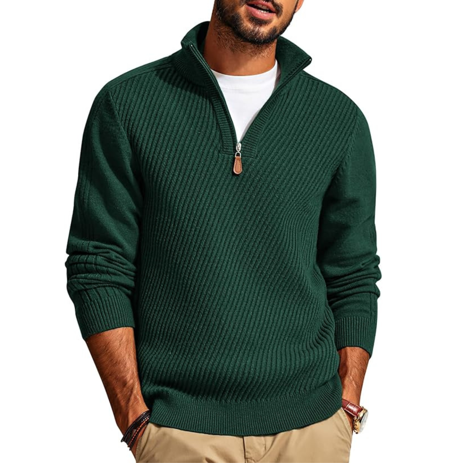 Textured Knit Quarter Zip Pullover Sweater For Men