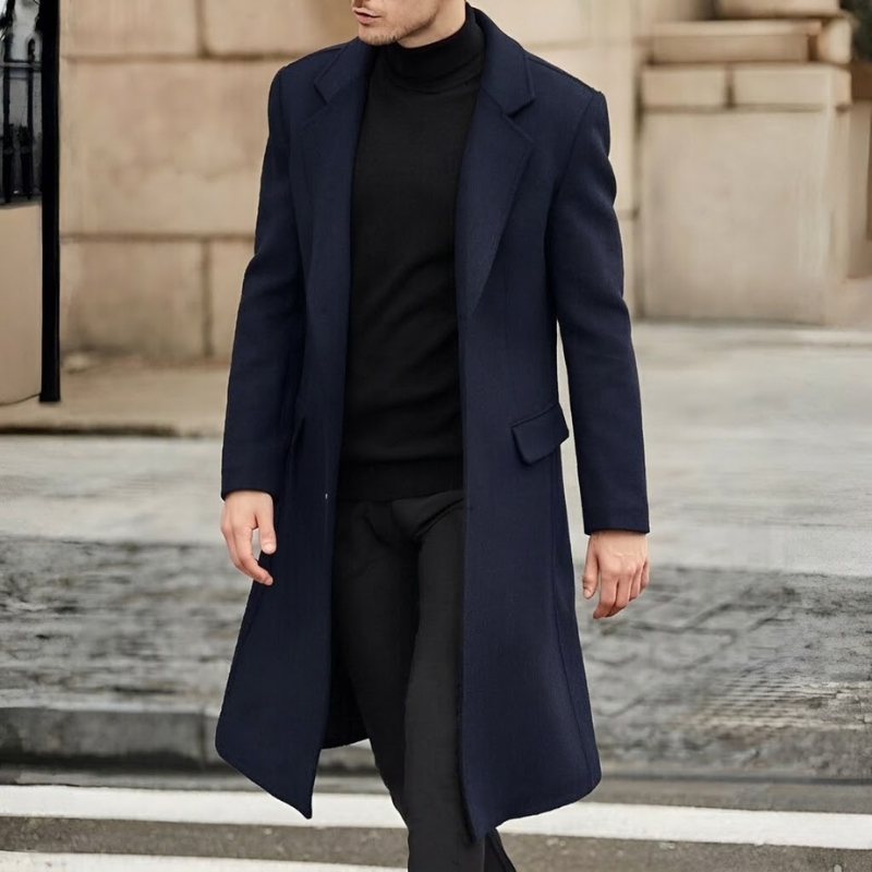 Classic Long Business Trench Coat With Pockets For Men
