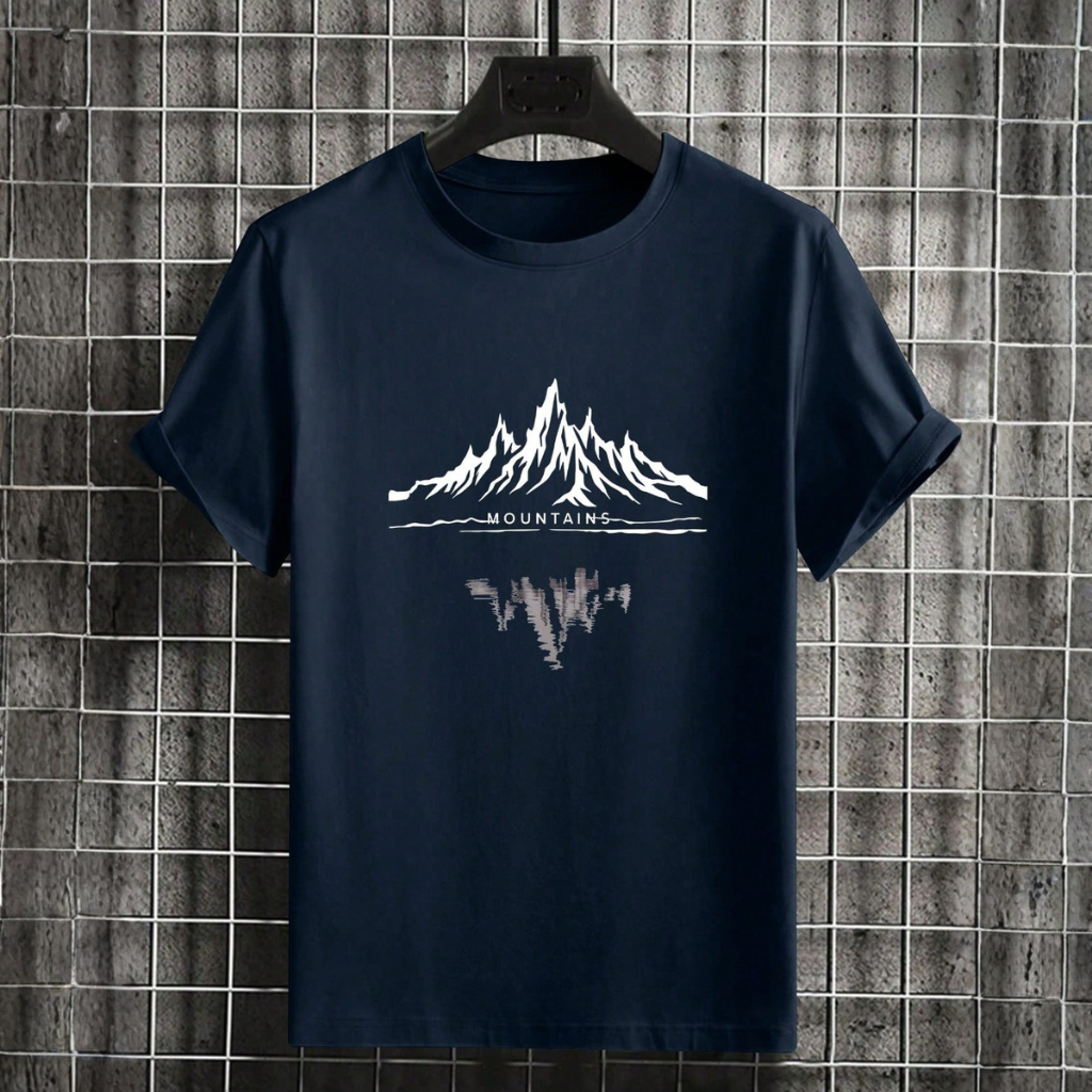Stylized Mountain Print Lightweight Short Sleeve T Shirt For Men