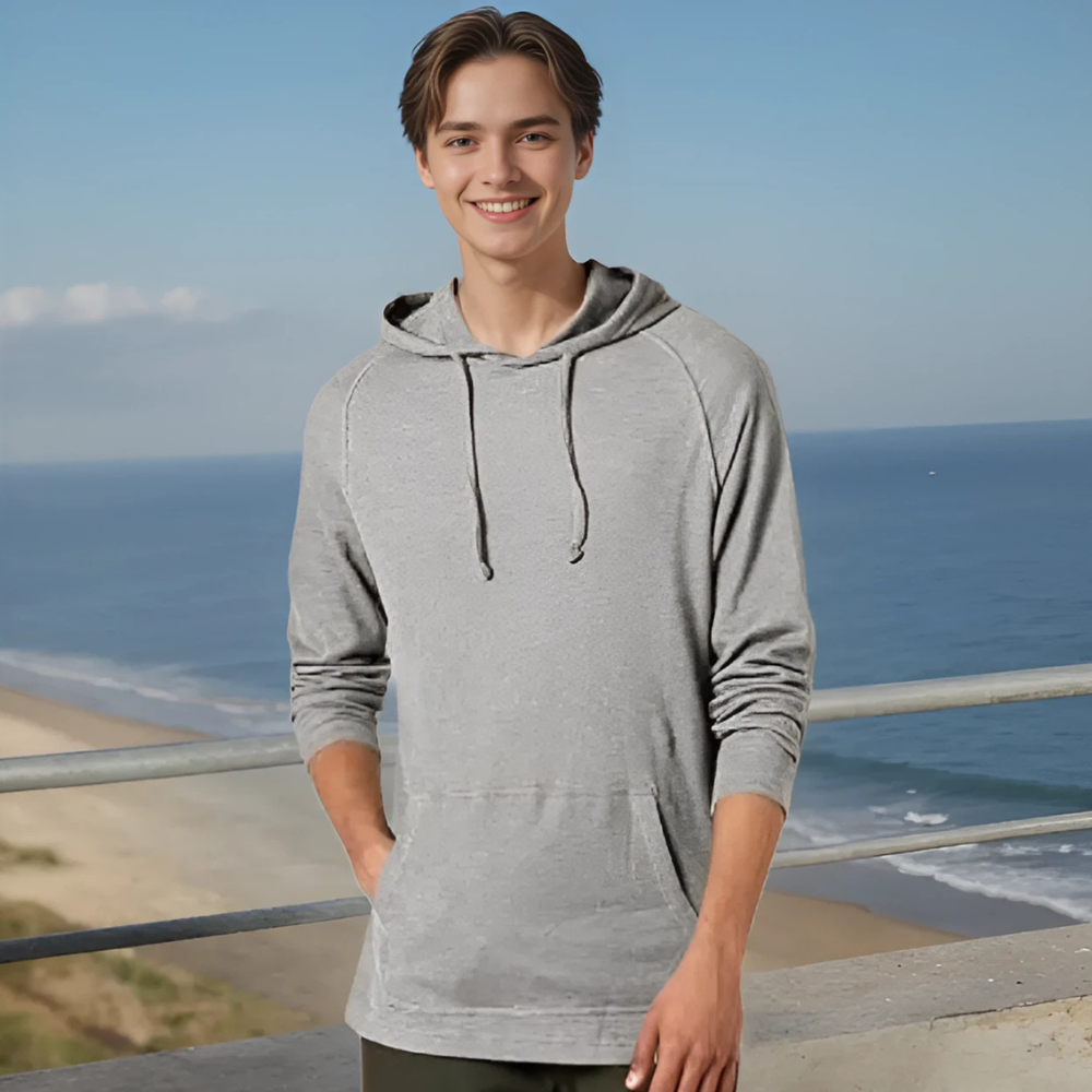 Long Sleeve Slub Thermal Pullover Hoodie For Men