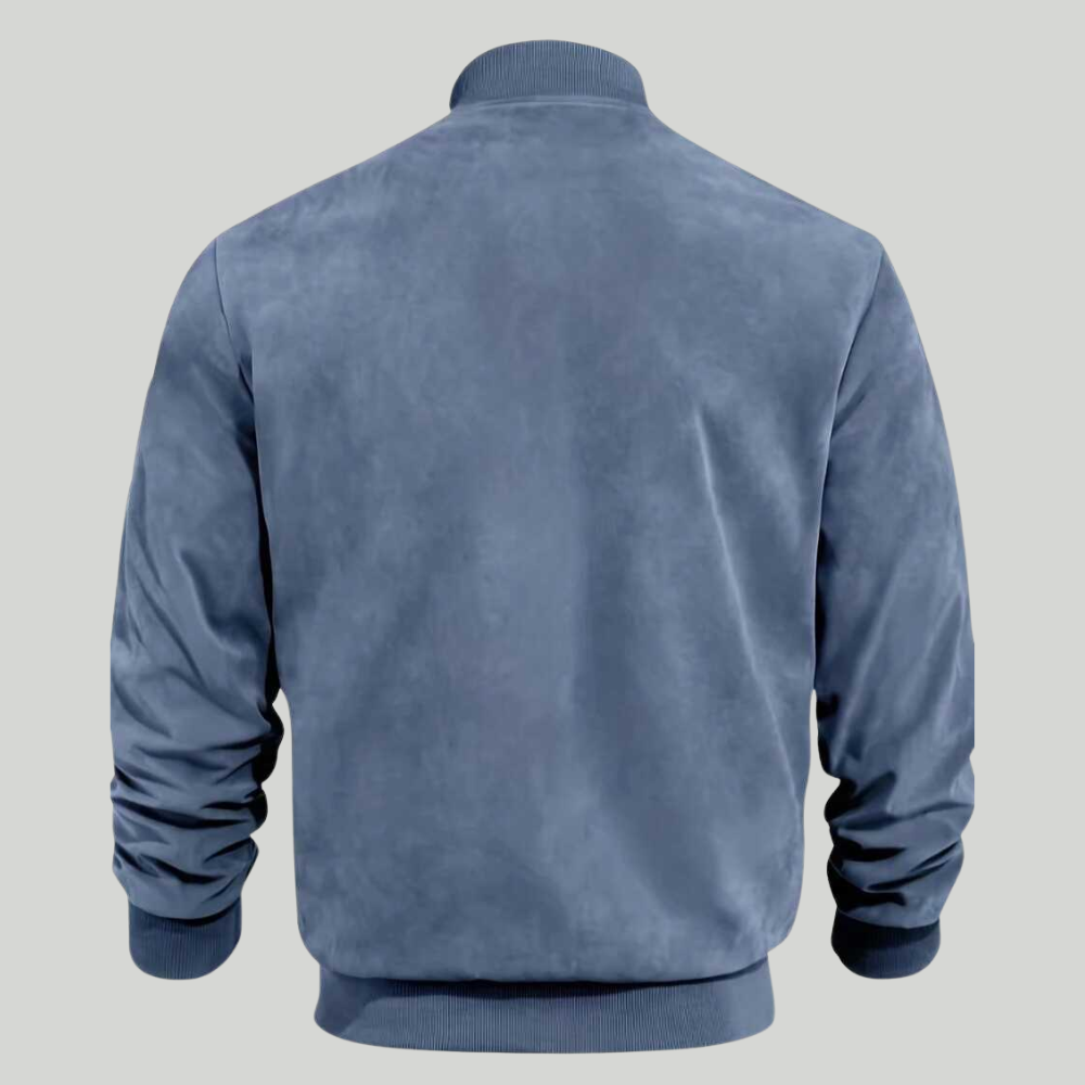 Suede Bomber Jacket With Full Zip Stand Collar For Men