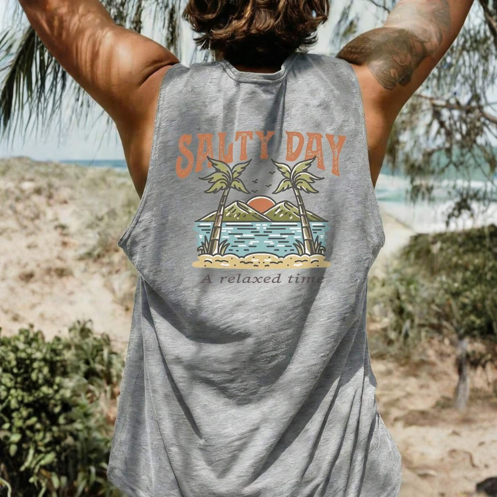 Coastal Summer Vacation Tree Print Tank Top For Men