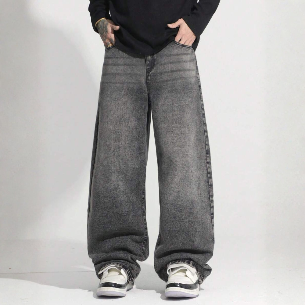 Loose Washed Denim Casual Baggy Wide Jeans For Men