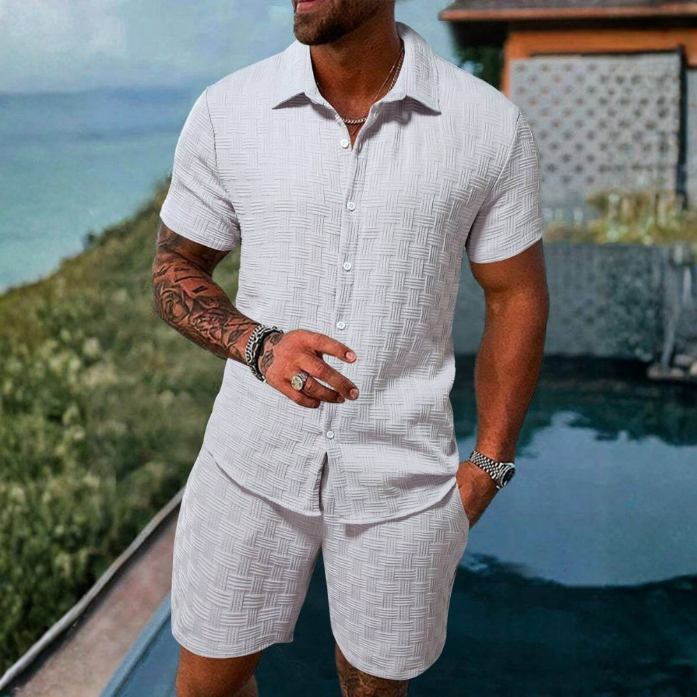 Button Up Shirt And Shorts Set For Men