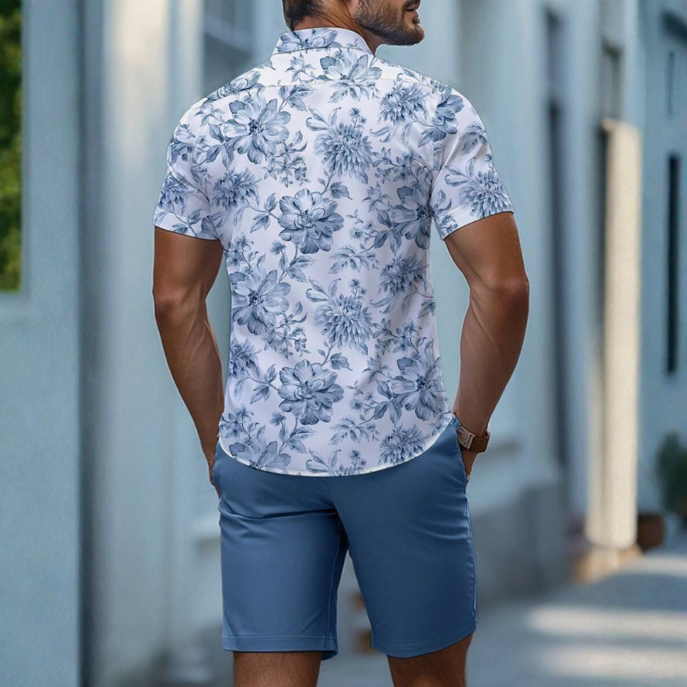 Summer Short Sleeve Shirt And Shorts Set For Men 