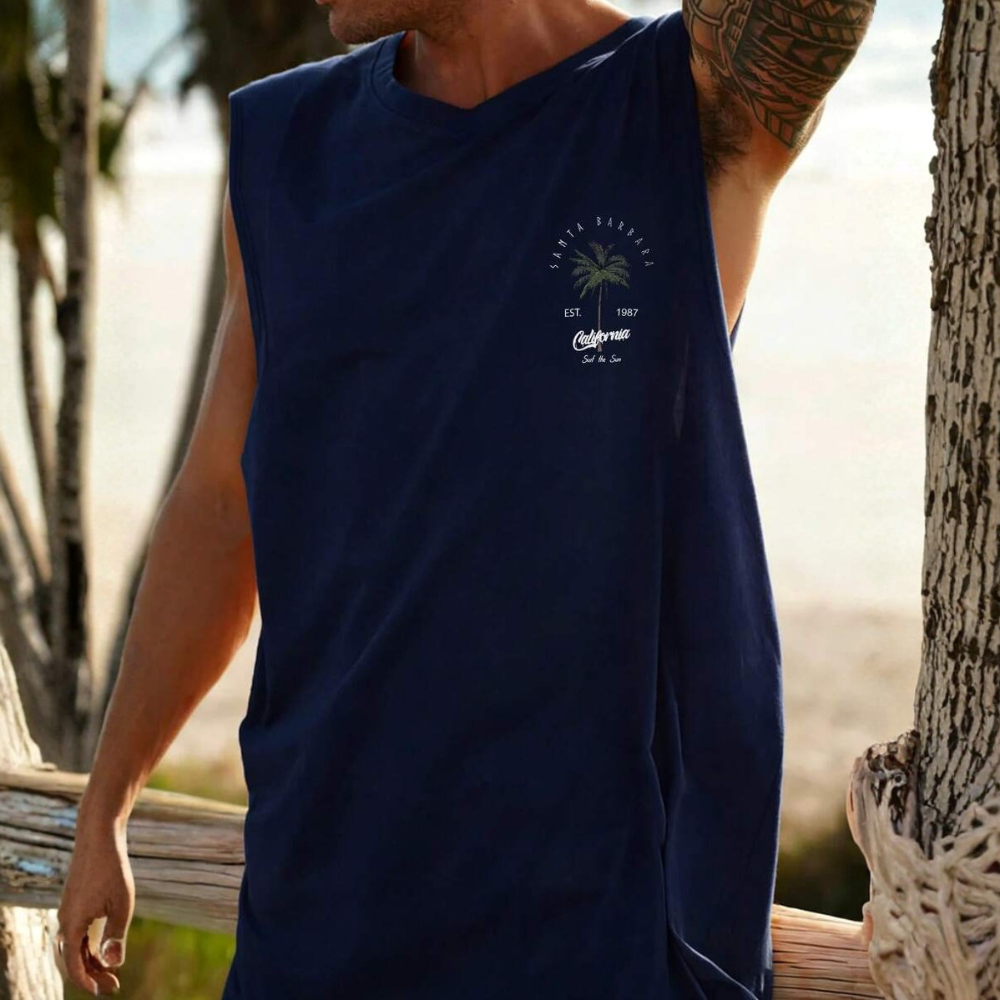 Coconut Tree Letter Print Casual Tank Top For Men