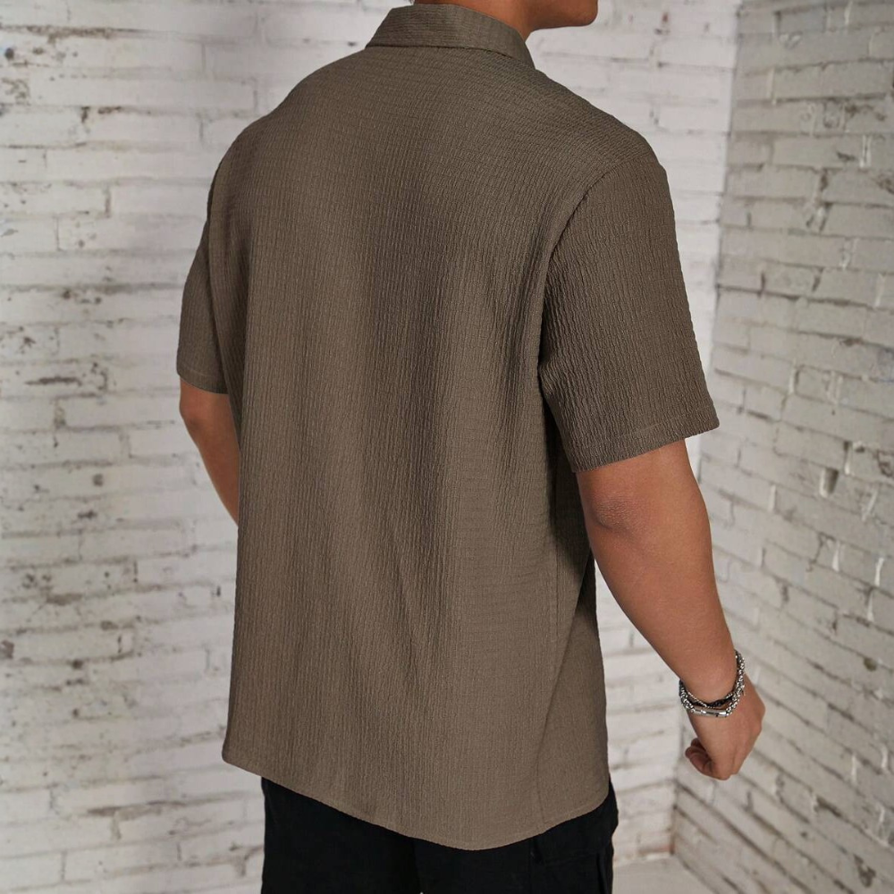 Solid Color Button Up Short Sleeve Casual Shirt For Men
