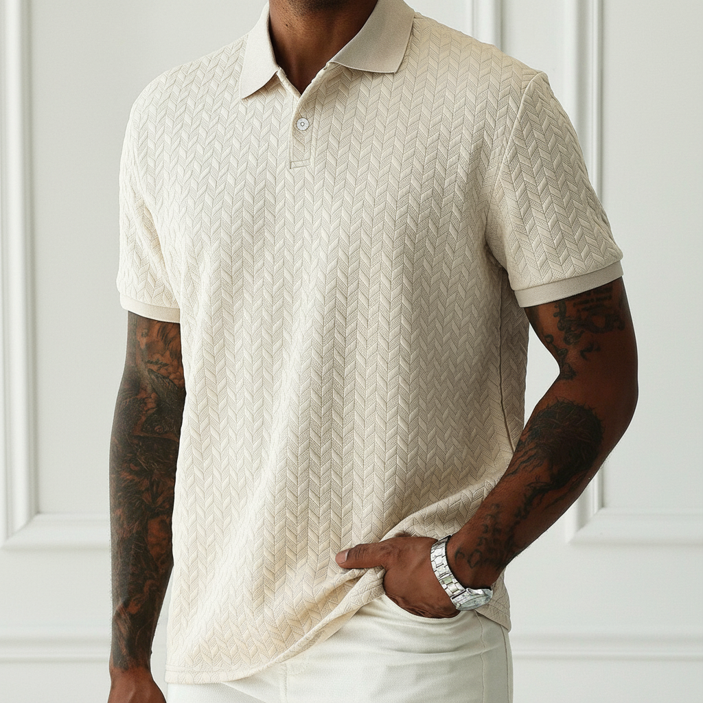Apricot Textured Knit Short Sleeve Polo T Shirt For Men