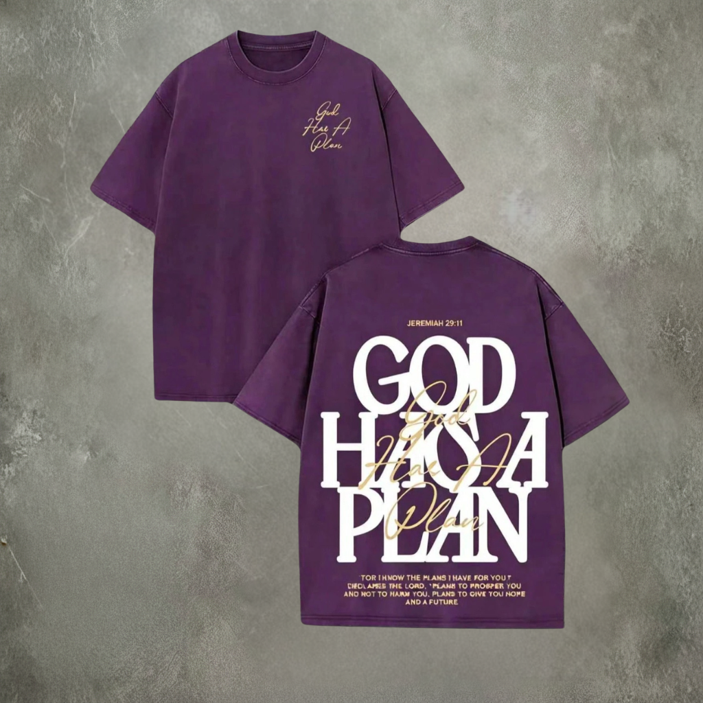 God Has A Plan Graphic Tee Double Sided Print Washed T Shirt