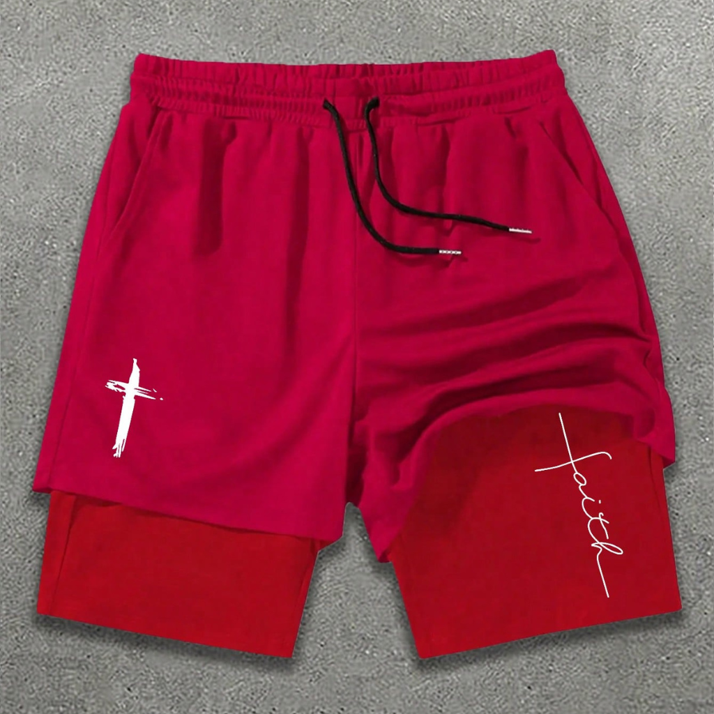 Street Style Cross Printed Shorts With Drawstring For Men