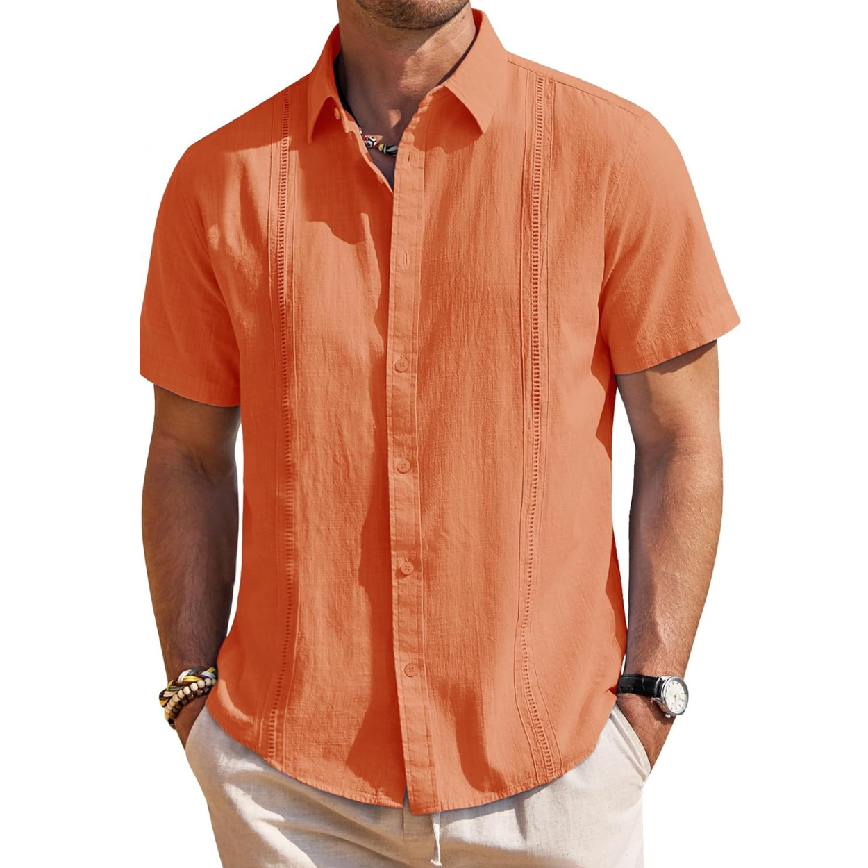 Short Sleeve Linen Cuban Collar Shirt For Men