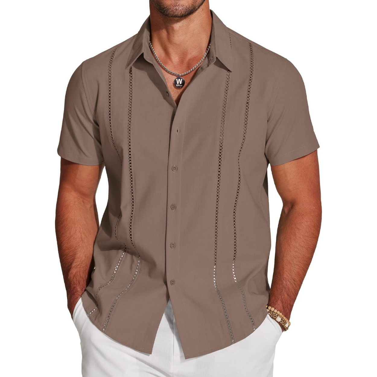 Casual Summer Guayabera Short Sleeve Button Down Shirt