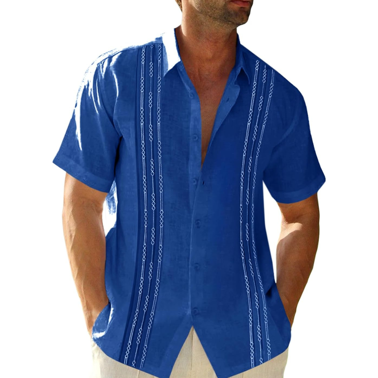 Mexican Embroidered Guayabera Button Down Shirt For Men