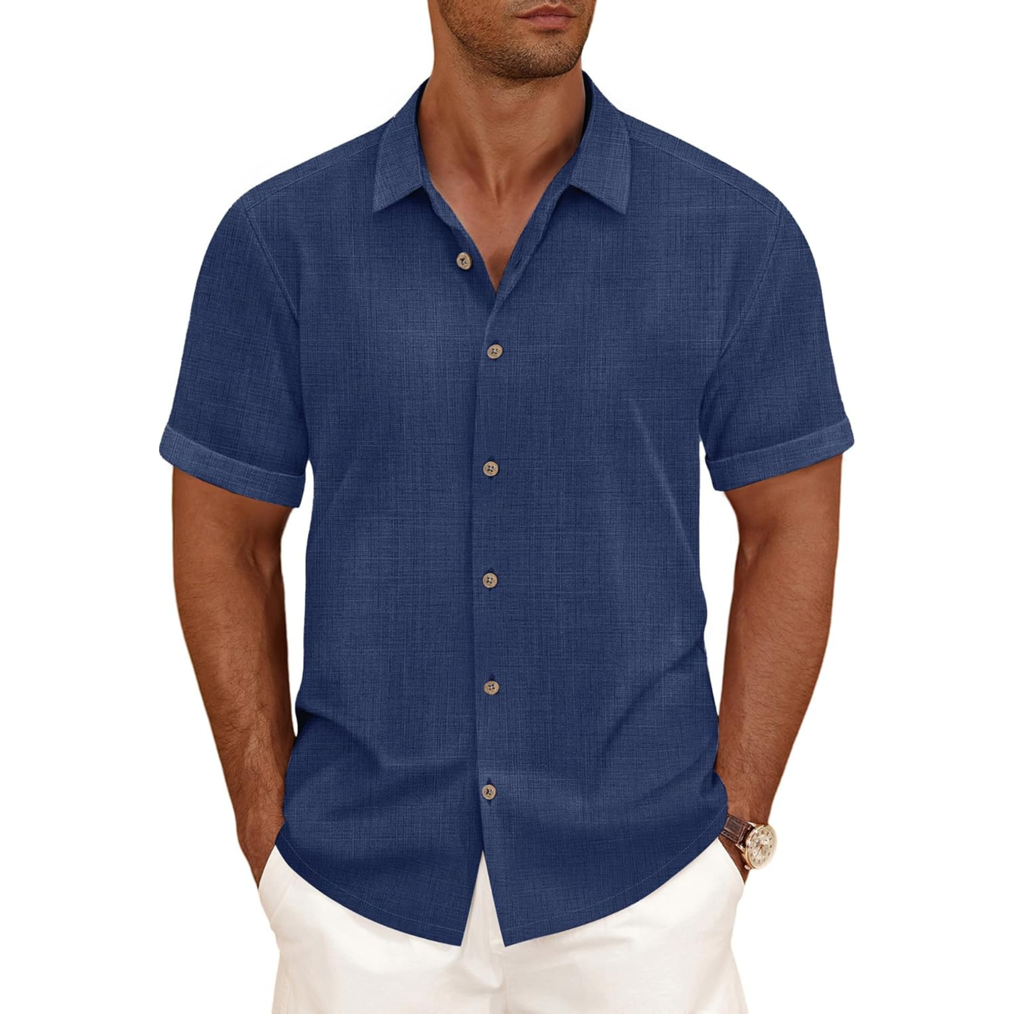 Casual Linen Blend Button Down Summer Shirt