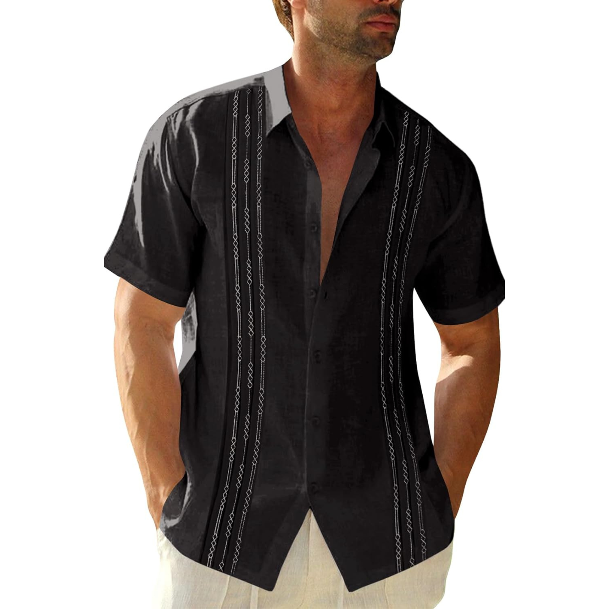 Linen Cotton Embroidered Cuban Beach Shirt