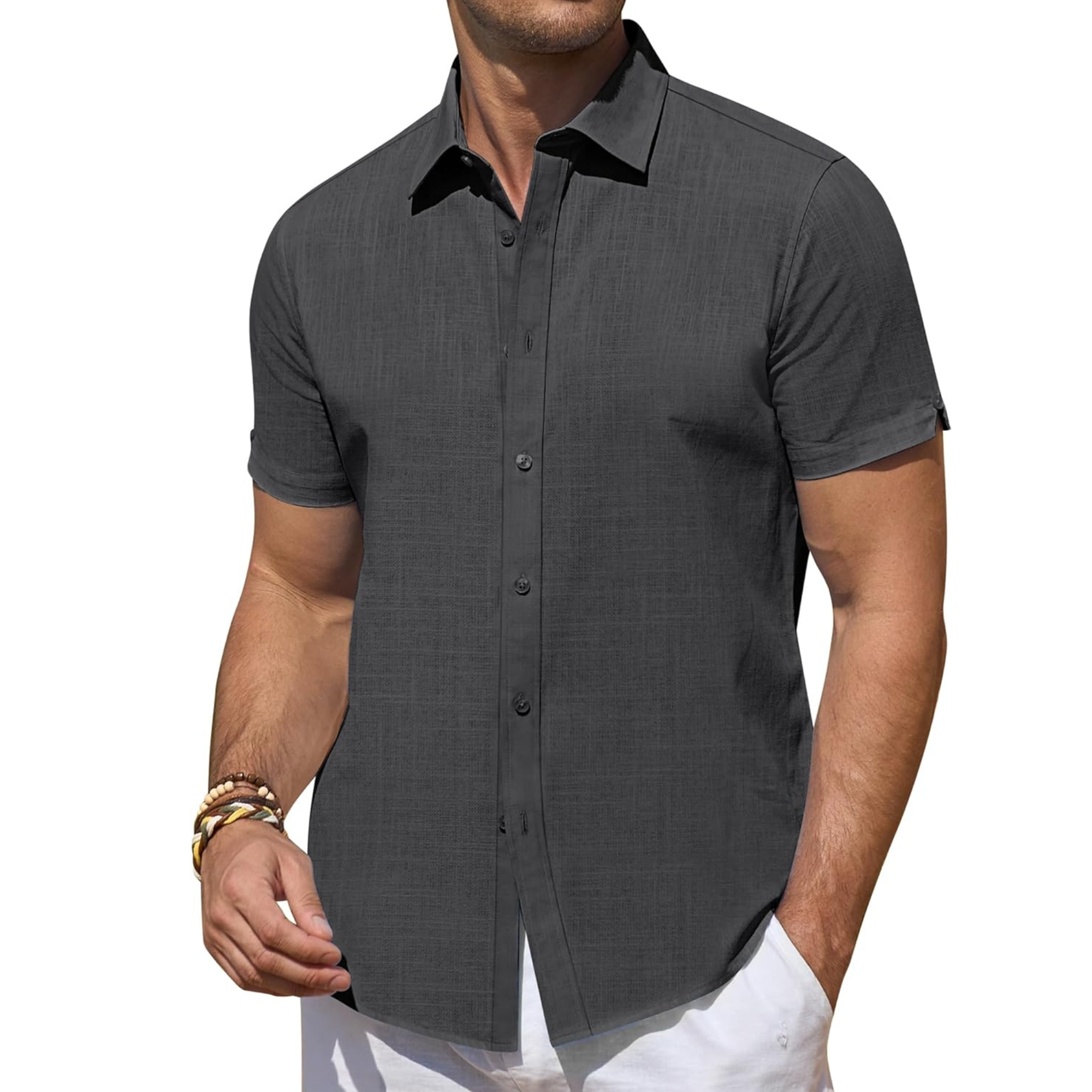 Short Sleeve Linen Beach Vacation Button Shirt