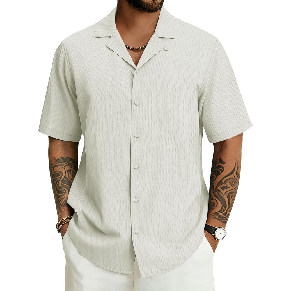 Casual Textured Cuban Beach Button Down Shirt