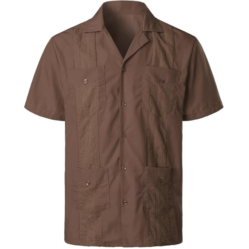 Short Sleeve Cuban Guayabera Button Down Shirt For Men