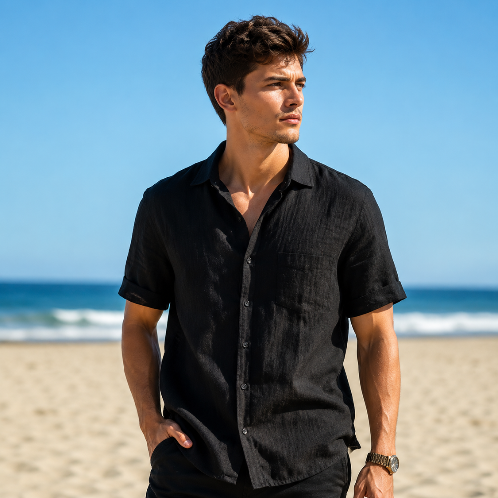 Solid Color Short Sleeve Casual Beach Shirt For Men
