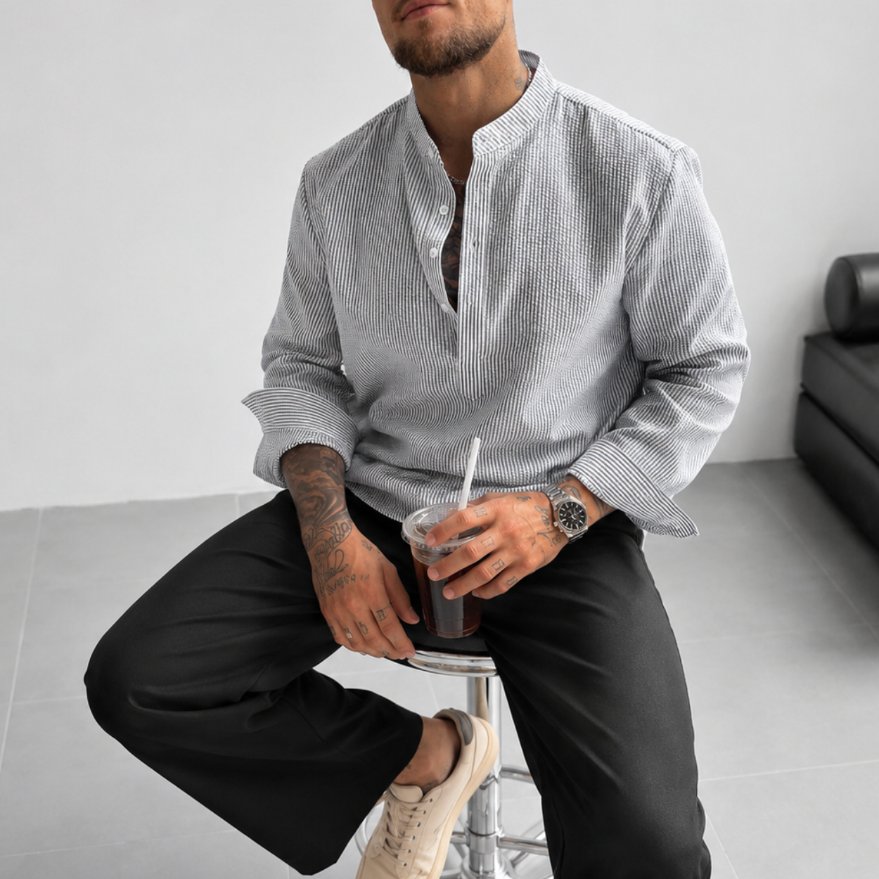 Loose Casual Linen Long Sleeve Shirt For Men