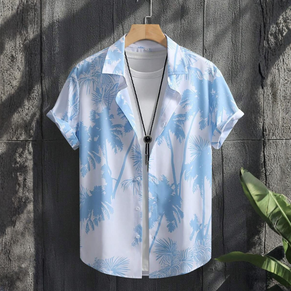 Palm Tree Print Short Sleeve Vacation Casual Shirt For Men