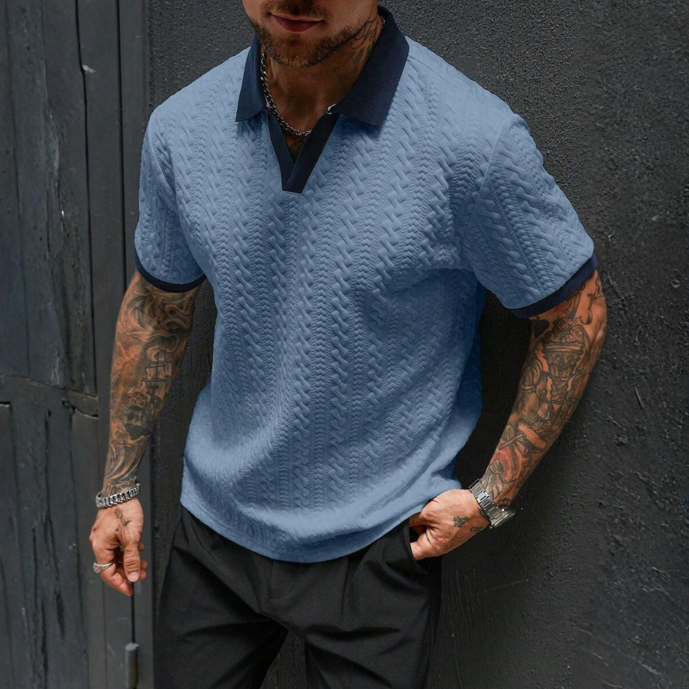 Textured Contrast Trim Polo Shirt For Men