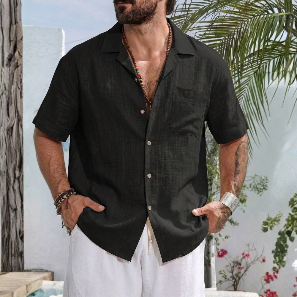 Loose Fit Faux Linen Men Vacation Shirt