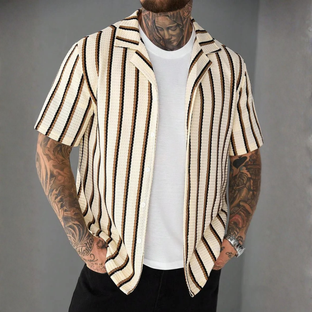 Striped Short Sleeve Vacation Shirt For Summer