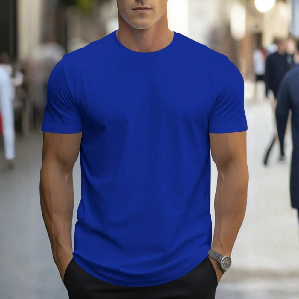 Solid Round Short Sleeve T Shirt For Men