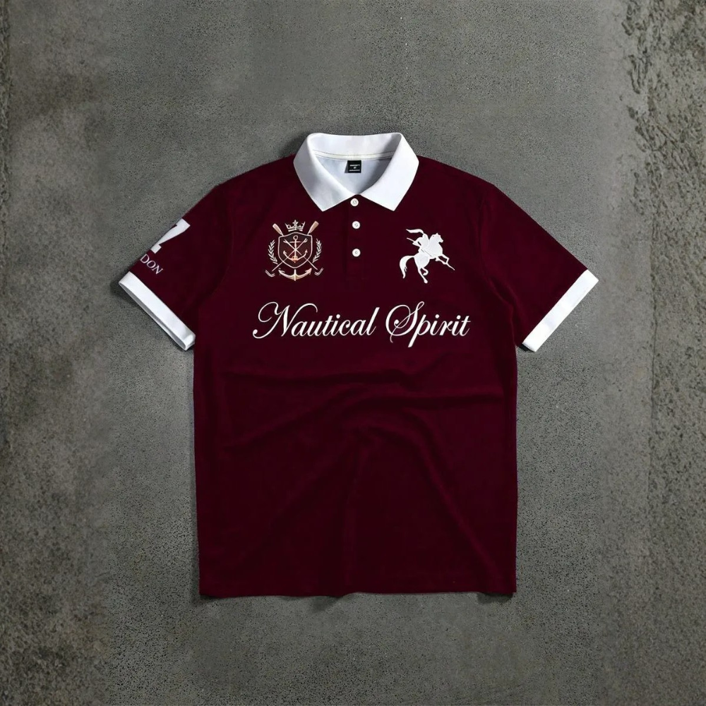 Letter Printed Front Buttoned Short Sleeve Polo Shirt