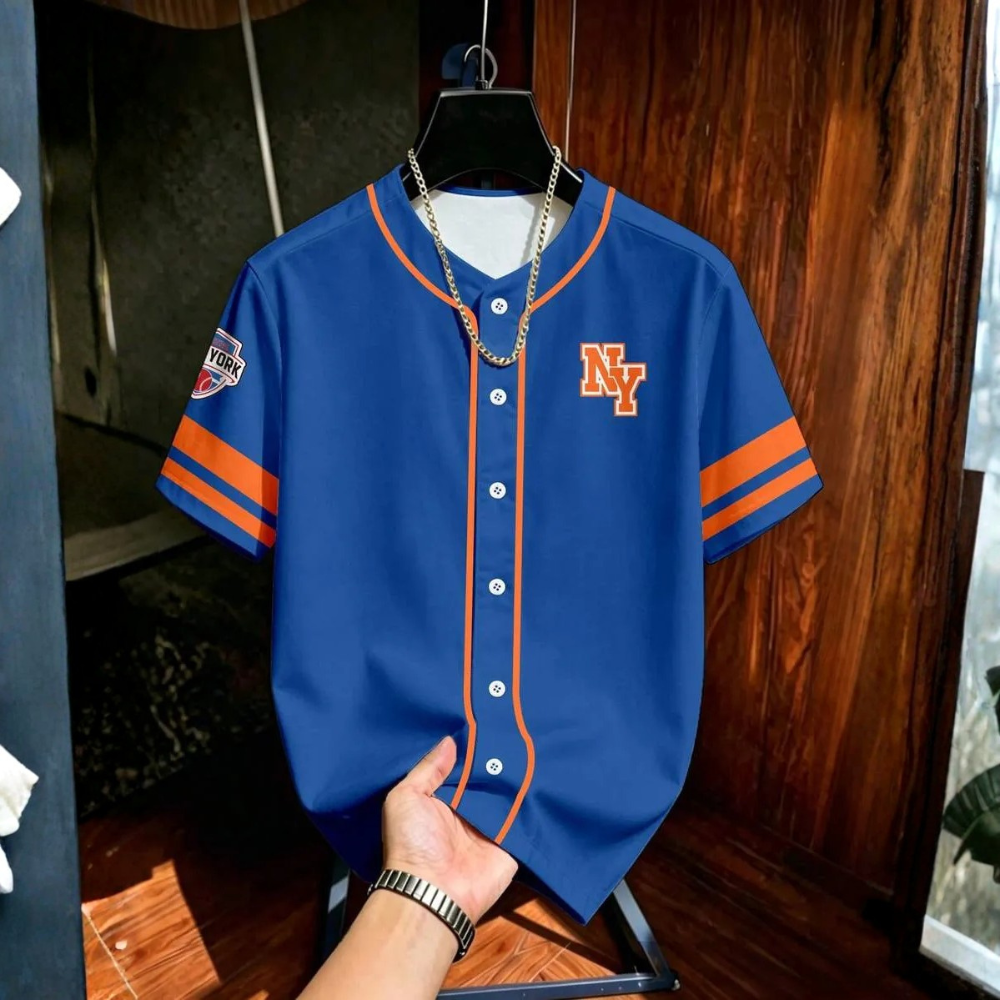 Baseball Jersey Style Print Short Sleeve Shirt For Men