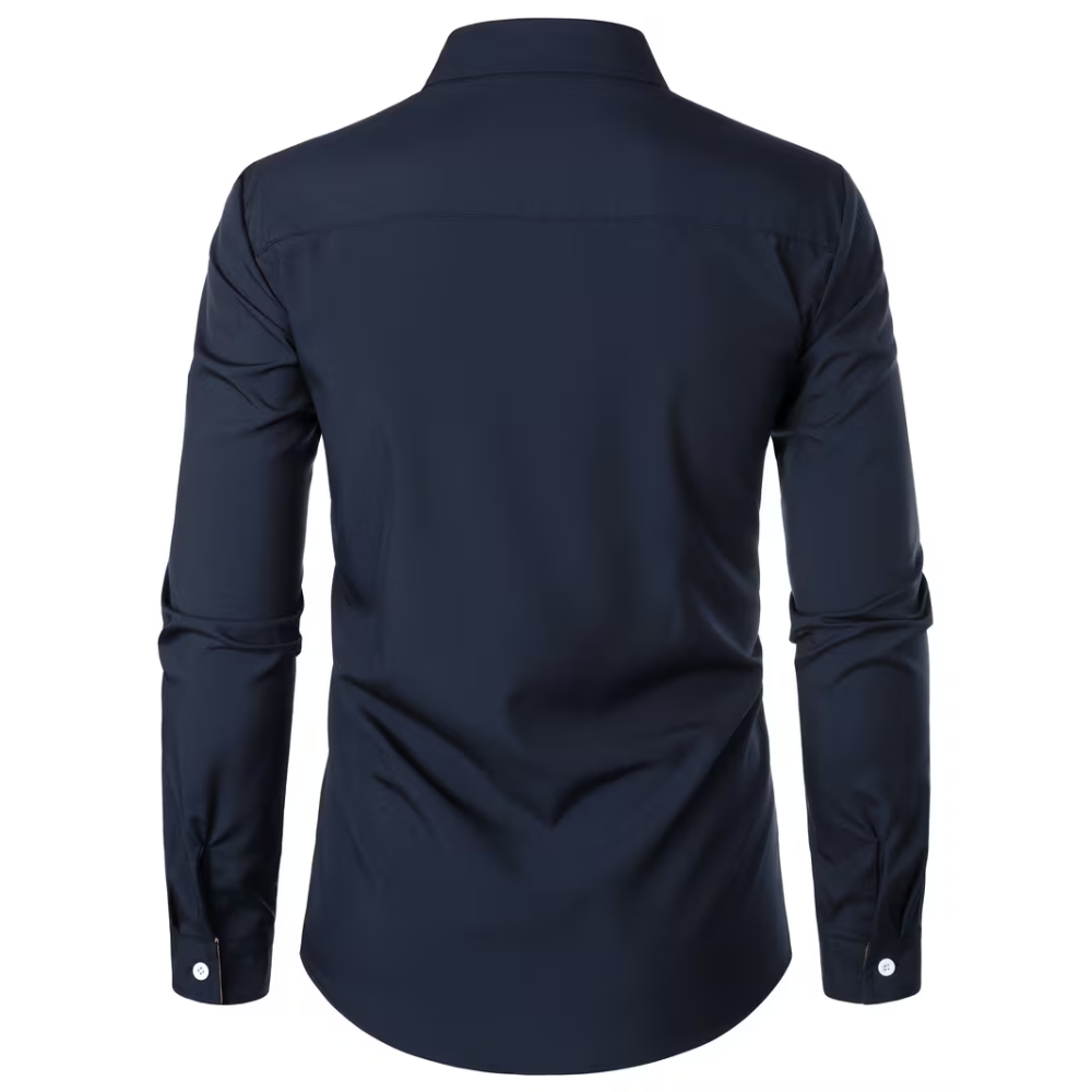 Casual Long Sleeve Shirt With Contrast Color Statement Trim For Men
