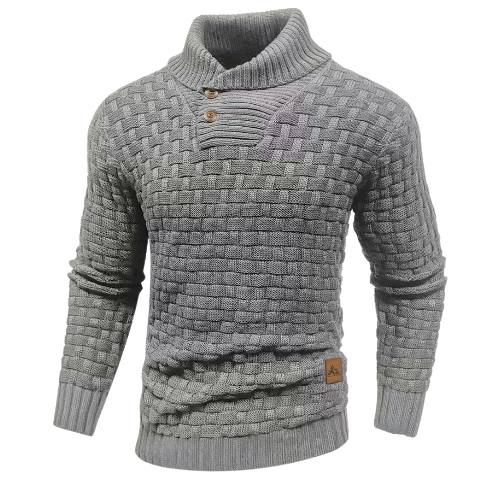 Casual Waffle Knit Lapel Button Sweater For Men