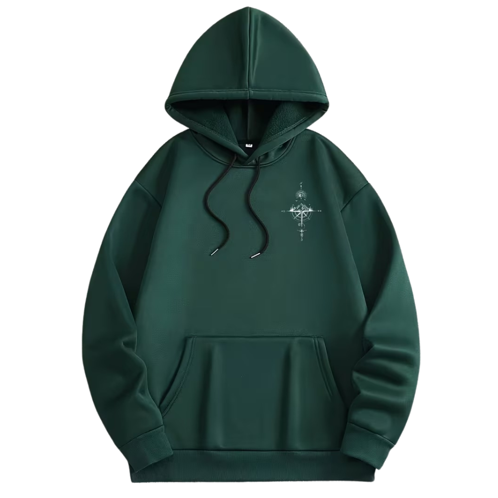 Loose Fit Winter Hoodie With Galaxy And Mountain Graphic Print For Men