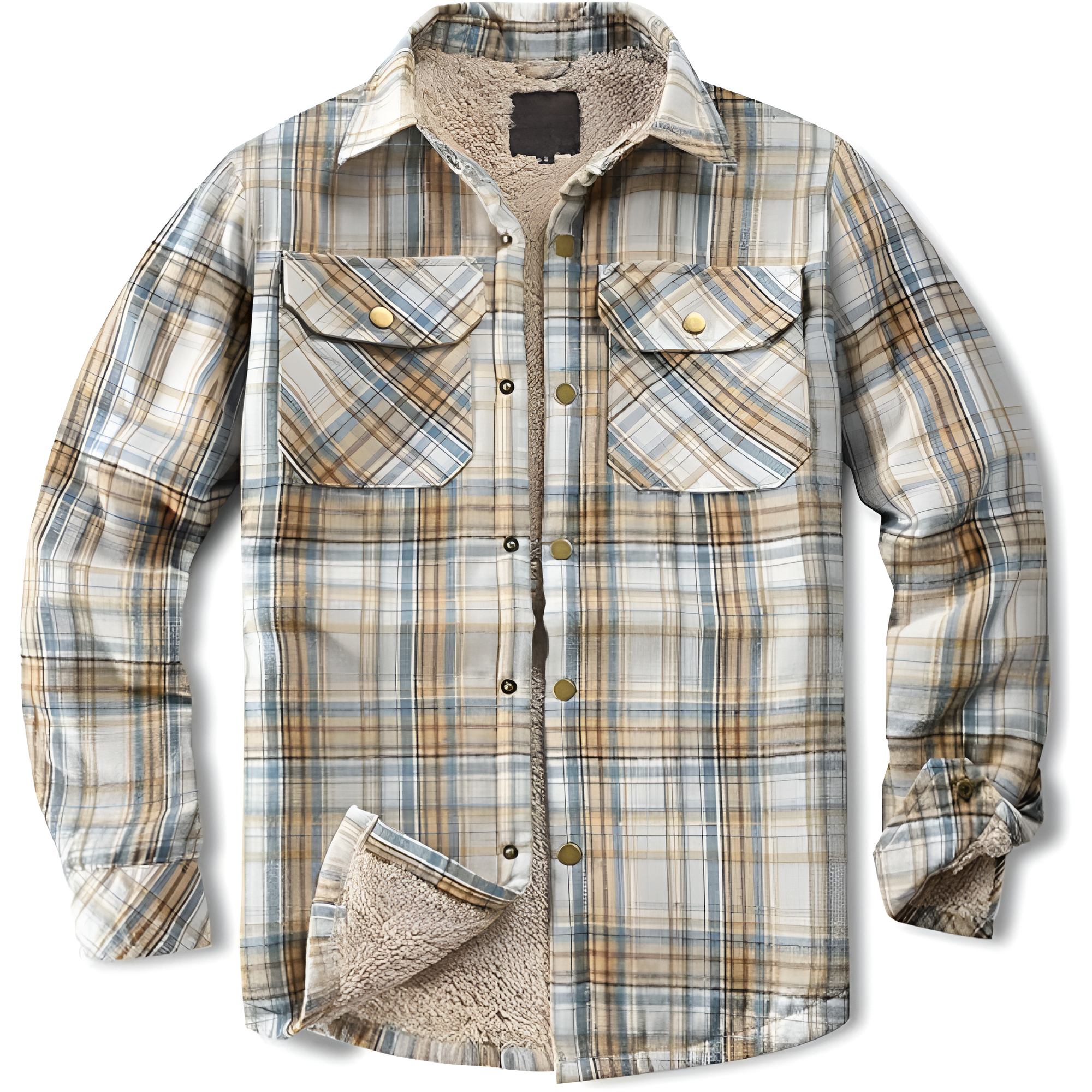 Men's Sherpa Lined Cotton Flannel Shirt Jacket Plaid Button Up Jacket Coat for Men with Pocket