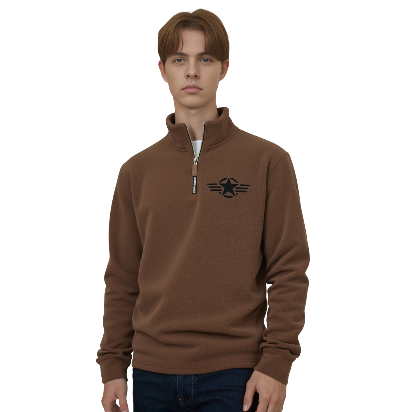Classic Fleece Zip Pullover Warm Stand Collar Sweatshirt For Men