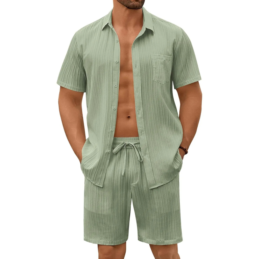 Summer Beach Linen Short And Shirt Set For Men