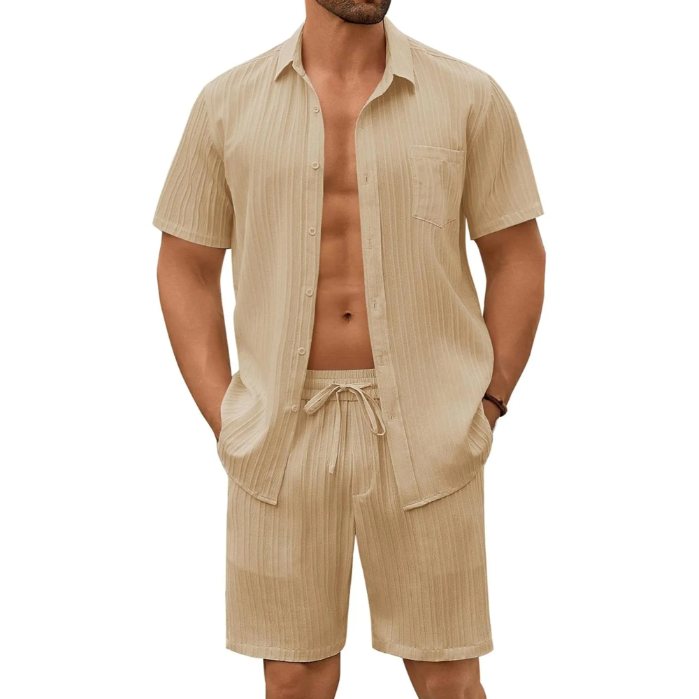 Summer Beach Linen Short And Shirt Set For Men