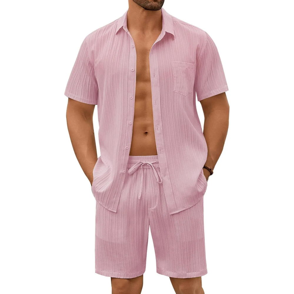 Summer Beach Linen Short And Shirt Set For Men